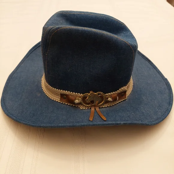 Vintage Sears denim Western cowboy hat with horse detail. Size medium denim cowboy hat products for sale | eBay main image 2